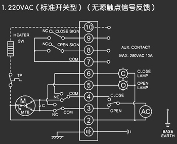 220VAC標準開關型<a href='http://www.tjjzlm.com/Product/diefa/diandongdiefa/' target='_blank'>電動<a href='http://www.tjjzlm.com/Product/diefa/' target='_blank'>蝶閥</a></a>接線圖